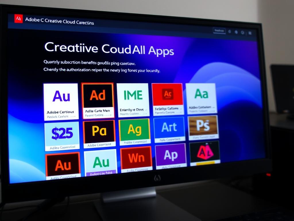 Adobe全家桶季度授权订阅服务界面展示，包含Adobe订阅价格对比信息